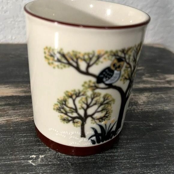 Vintage Ceramic Owl Mug With Trees Design - Picture 2 of 7